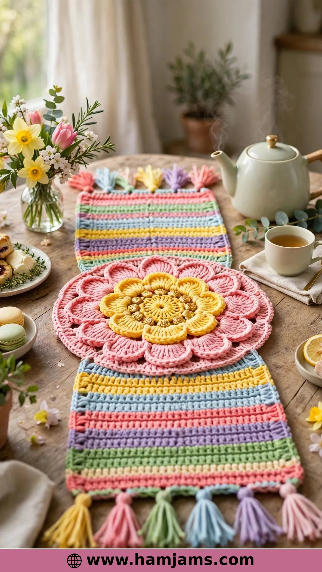 A Flower Medallion with Striped Ends