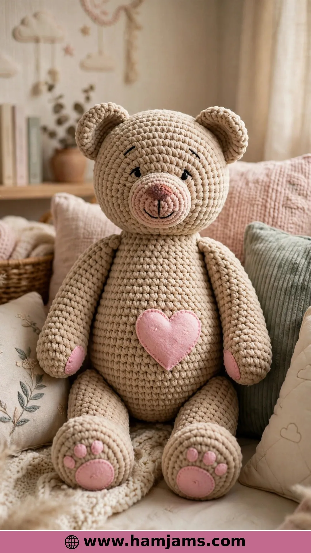 A Tall Plush Bear With a Felt Heart Belly