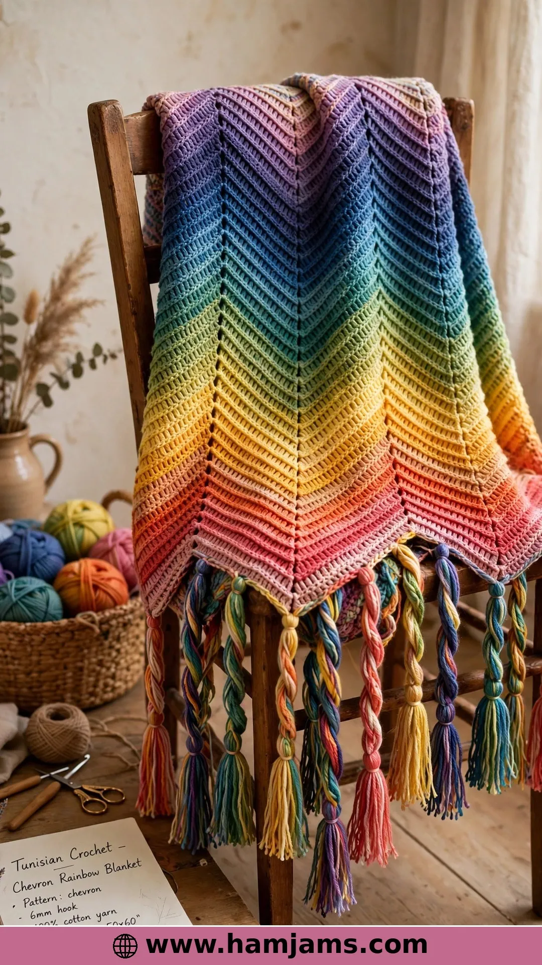 Tunisian Chevron With Tassels Instead of Ends
