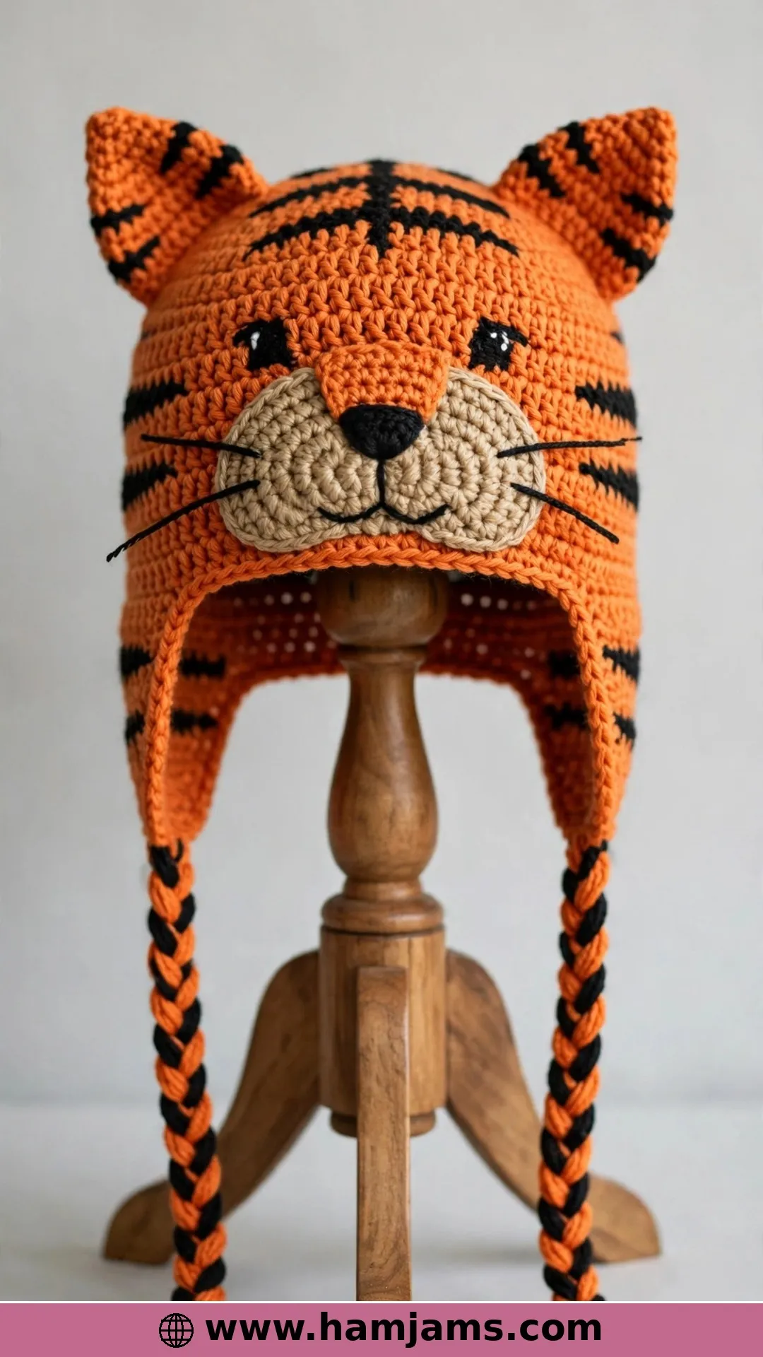 An Earflap Tiger Hat With Braided Ties