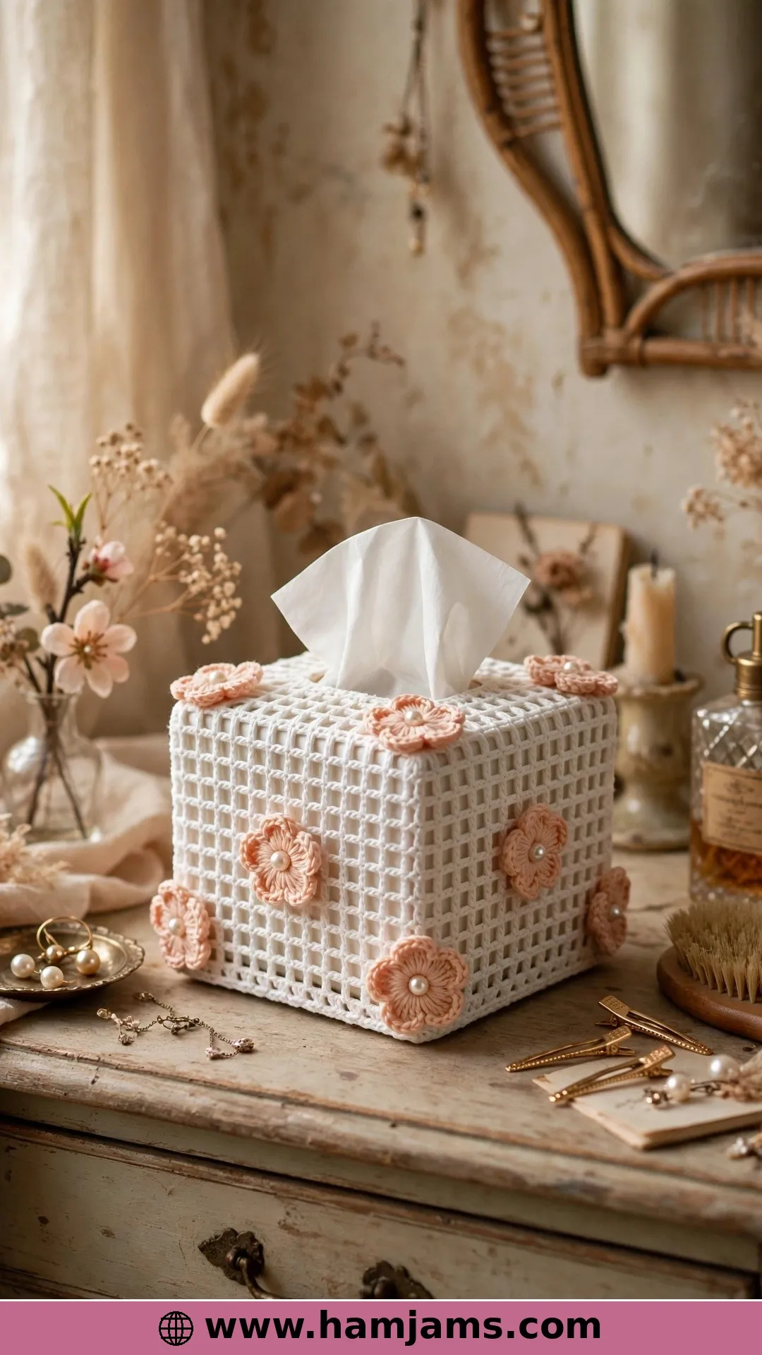 Vintage Filet with Pearl-Centred Flowers