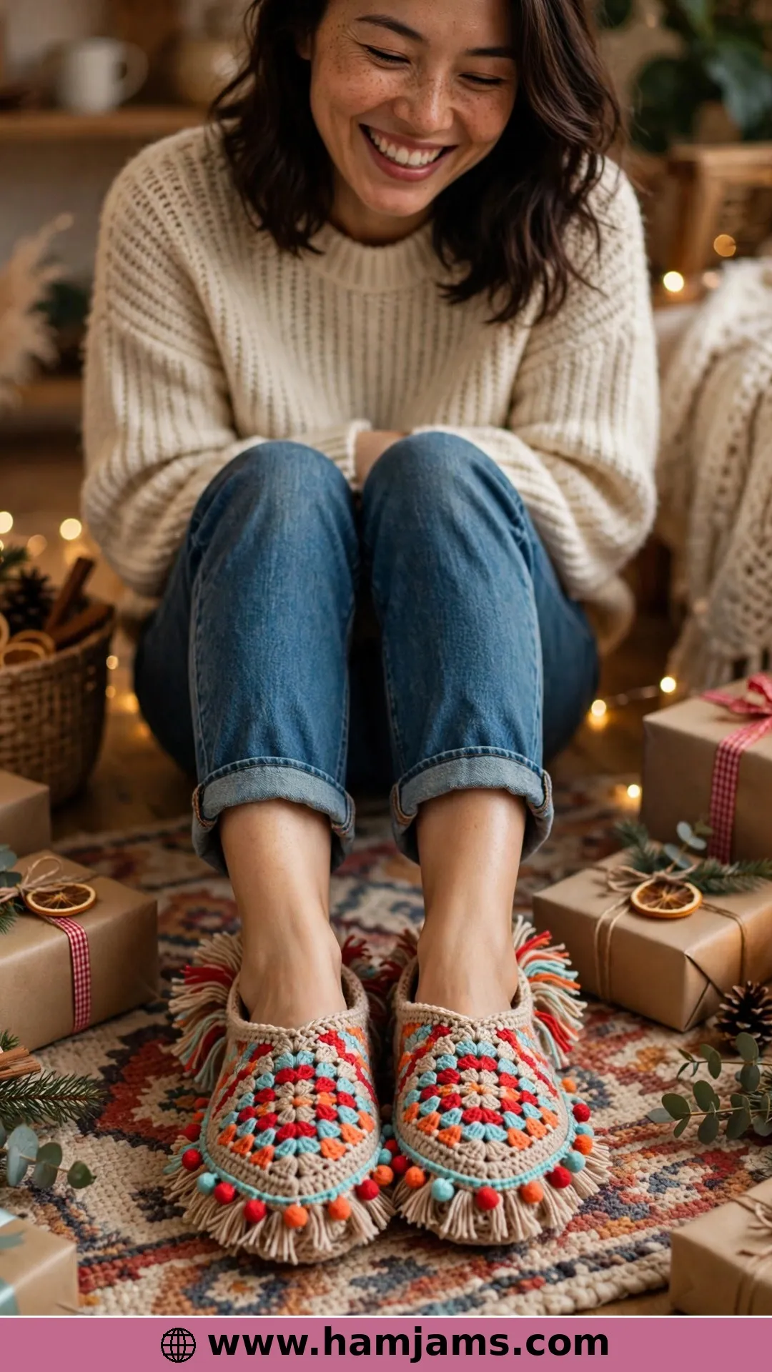 The Let's Party Slippers with Fringes and Pompoms