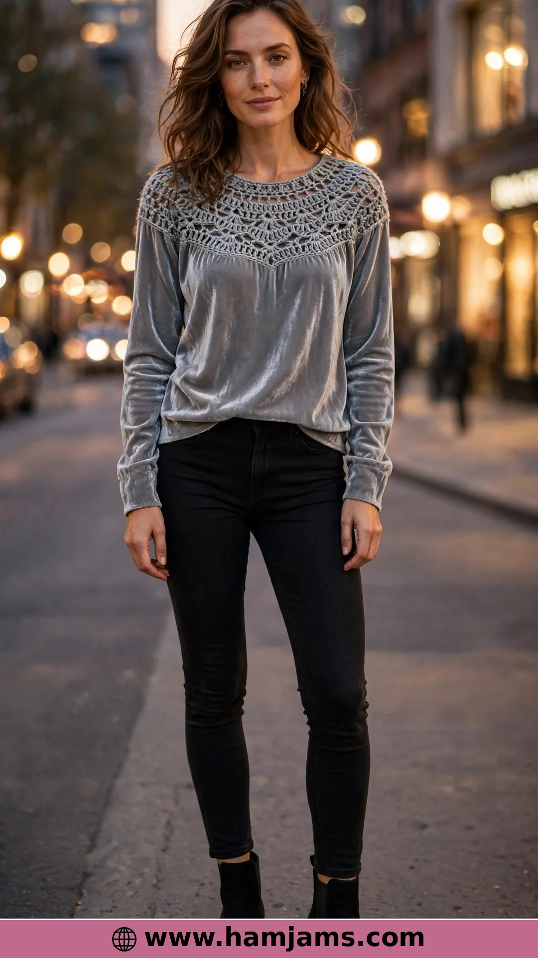 The Silver Velvet Sweater with the Knit-Look Yoke