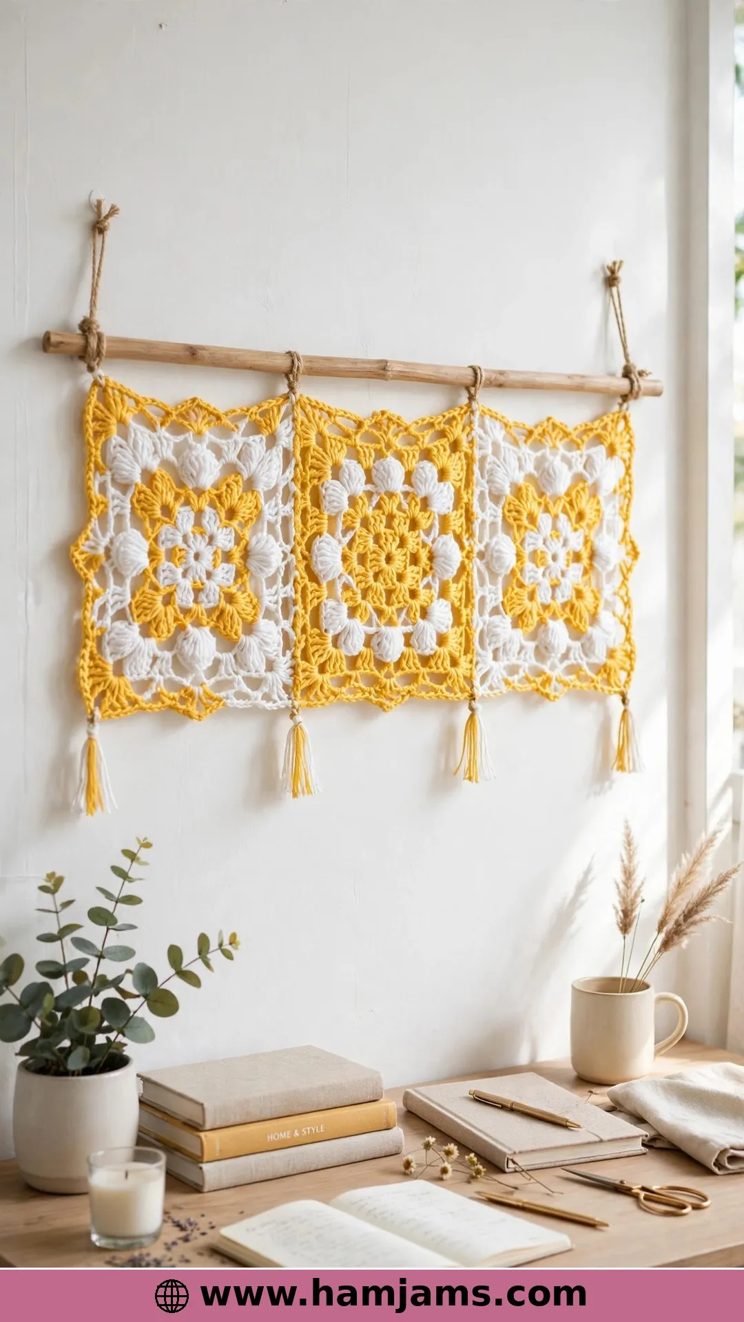 Three Lacy Squares in Sunshine Yellow