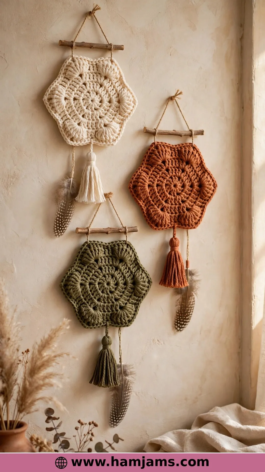 Puff-Stitch Hexagons on Foraged Sticks