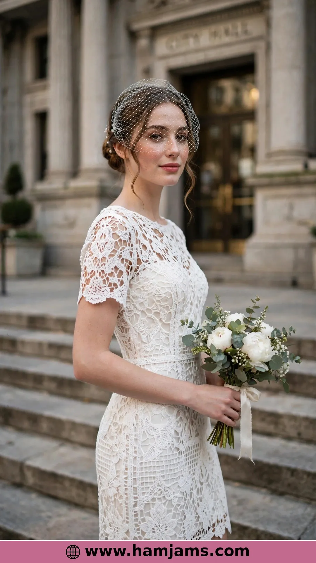 A Short Irish Lace Dress for Beach and City-Hall Brides