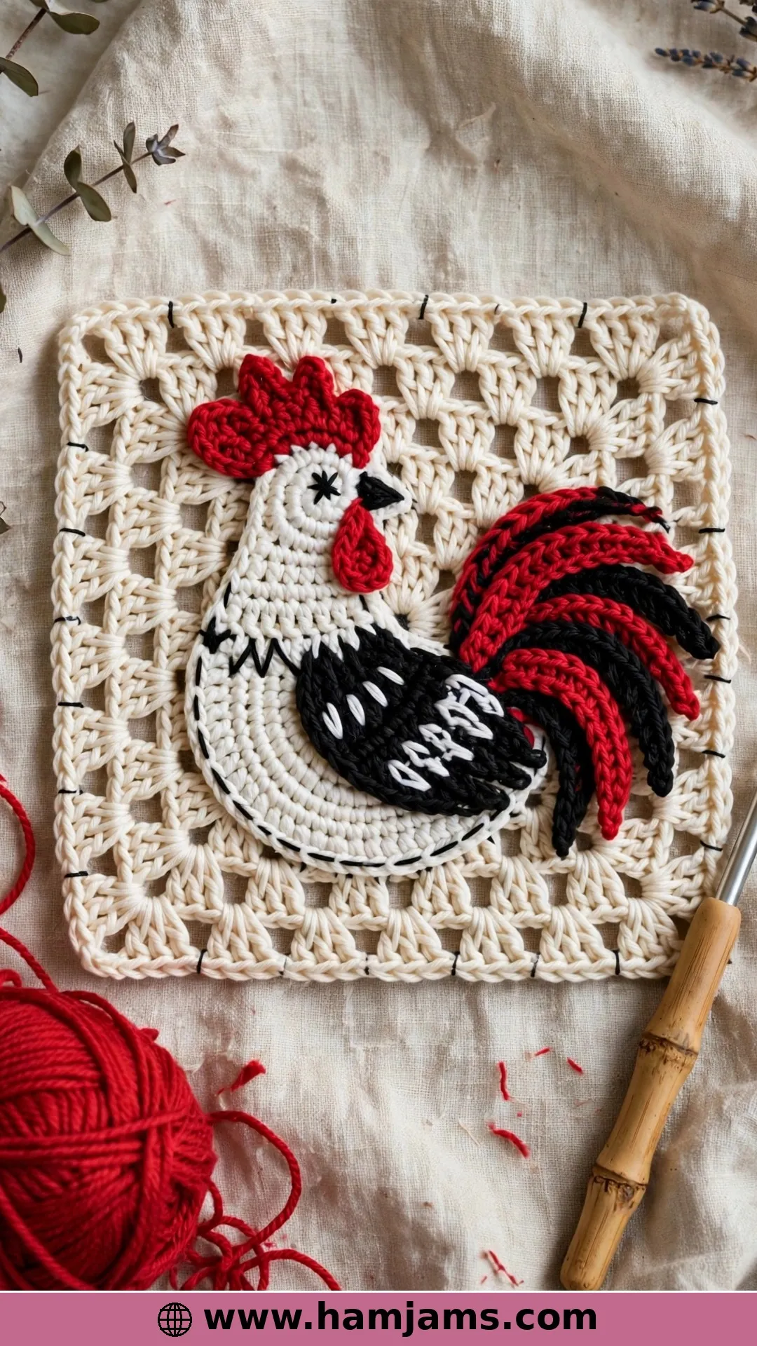 A Farmyard Rooster in Woodpecker Red