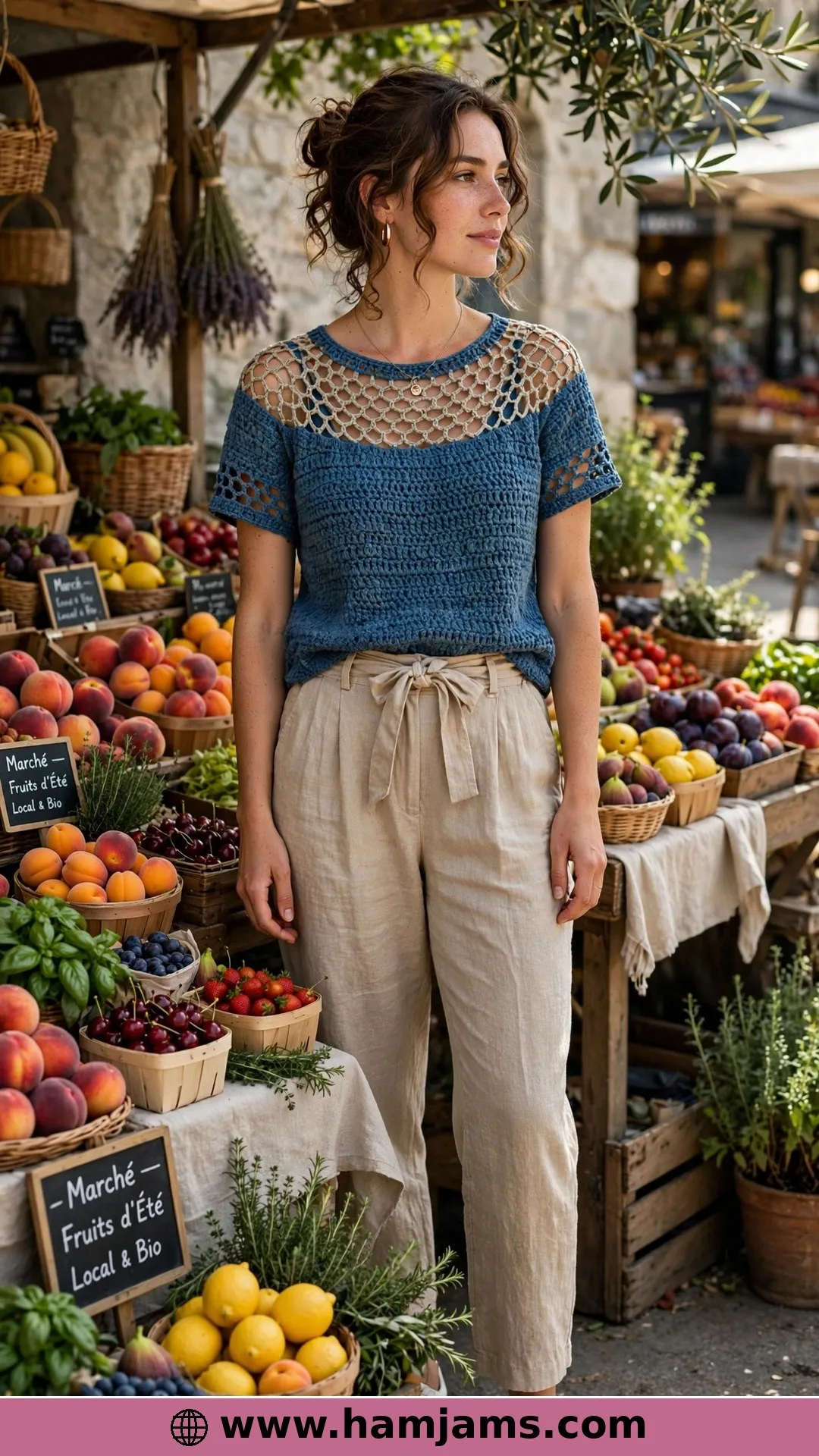 The Aviva Tee with the Mesh Yoke and Moss Stitch Body