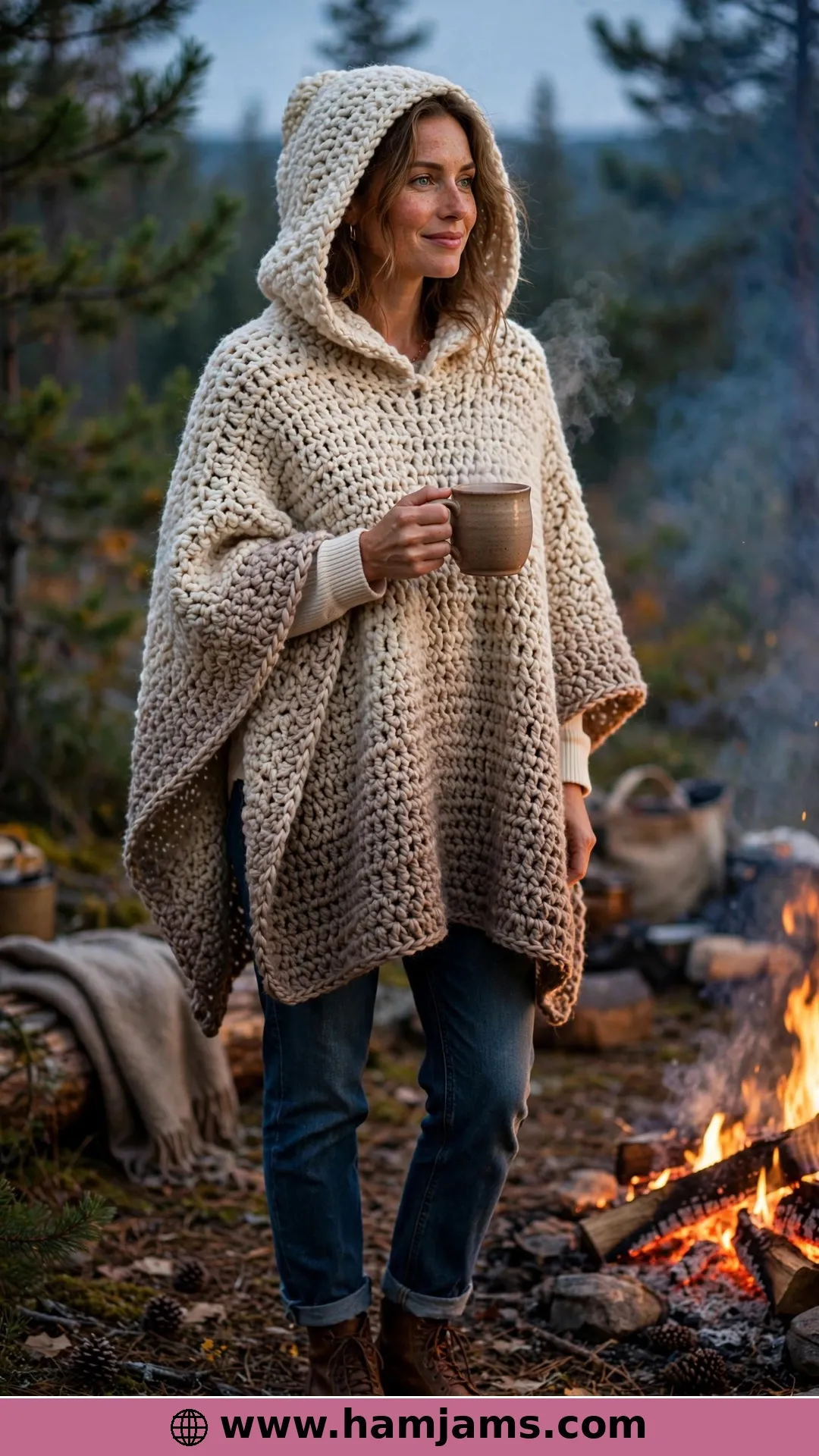 The Oversized Hooded Poncho in Woodland Ombré